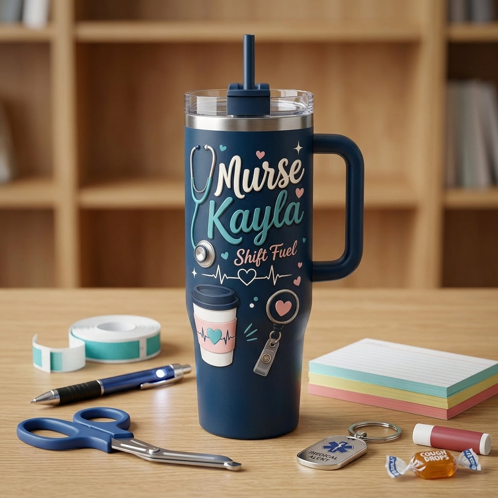 Personalized Nurse Name 40oz Tumbler with Handle - Custom RN Mode Night Shift Gift for Healthcare Professionals