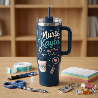 Personalized Nurse Name 40oz Tumbler with Handle - Custom RN Mode Night Shift Gift for Healthcare Professionals