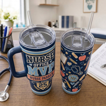 Personalized School Nurse MVP 40oz Tumbler with Handle - Custom Name Healthcare Gift