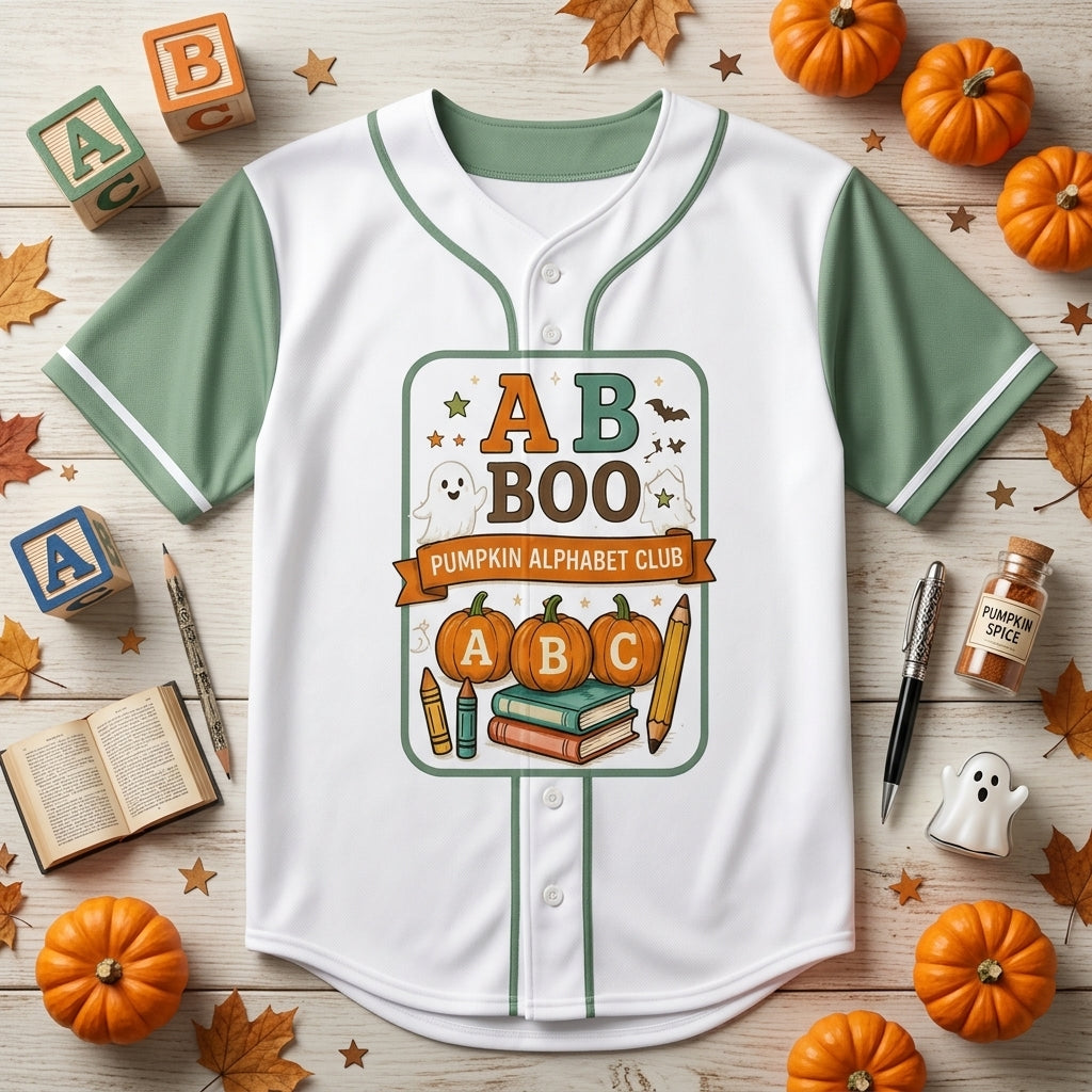 Personalized Teacher Halloween Baseball Jersey - Custom Name School Spirit Crew Pumpkin Alphabet Club Shirt