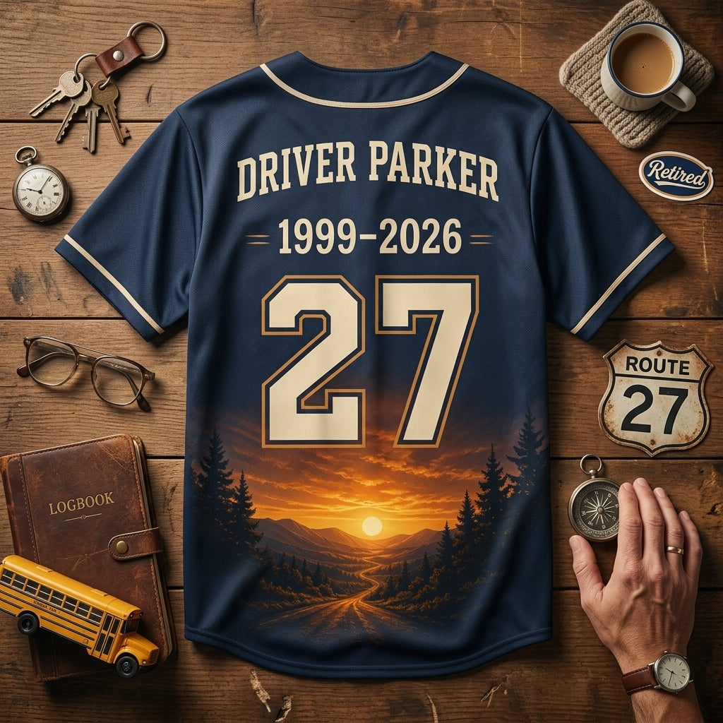 Personalized School Bus Driver Retirement Baseball Jersey - Custom Name & Years Service Gift