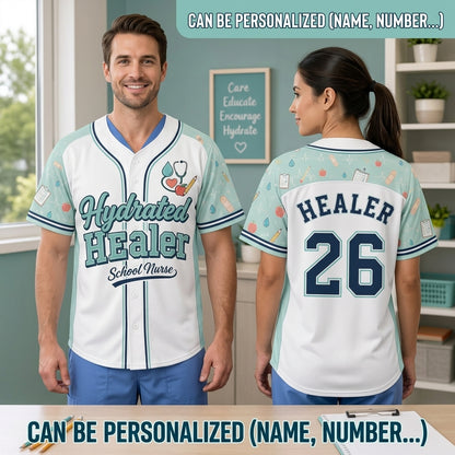 Personalized Hydrated Healer School Nurse Baseball Jersey - Custom Name and Number Athletic Shirt