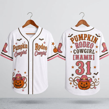 Personalized Pumpkin Rodeo Cowgirl Halloween Baseball Jersey - Custom Name & Number Western Shirt
