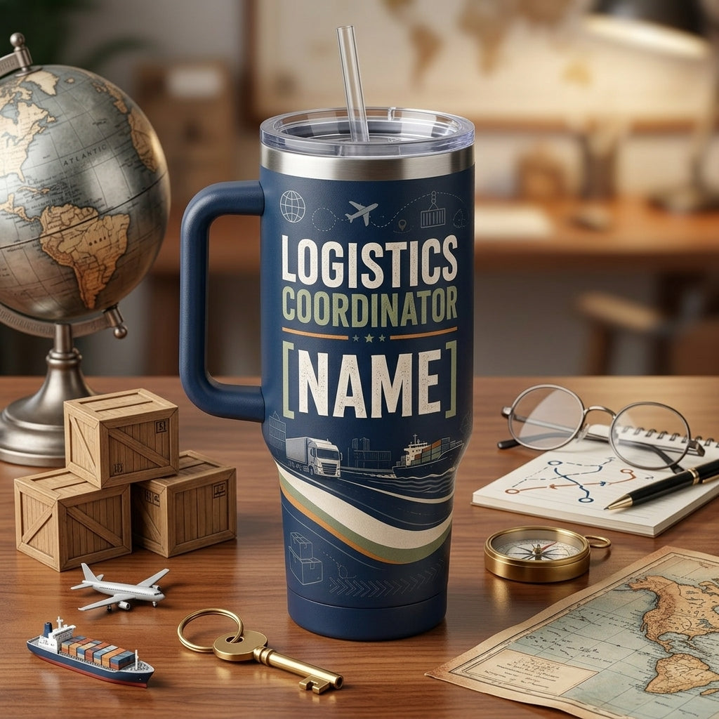 Personalized Logistics Coordinator 40oz Tumbler with Handle - Custom Professional Chaos Manager Gift - 40oz tumbler mockup 3
