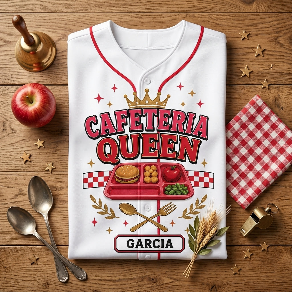 Personalized Cafeteria Queen Baseball Jersey - Custom Name Gift for School Lunchroom Staff
