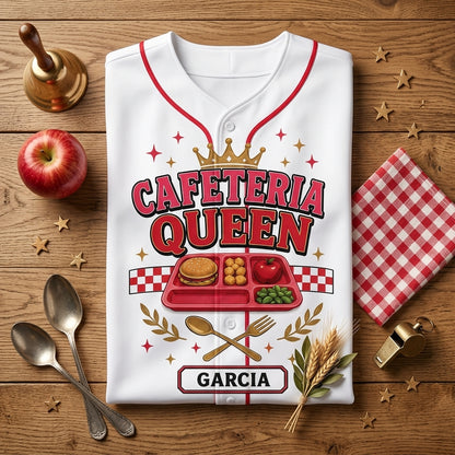 Personalized Cafeteria Queen Baseball Jersey - Custom Name Gift for School Lunchroom Staff