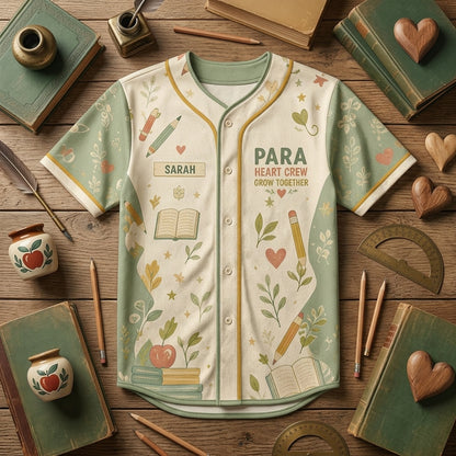 Personalized Para Heart Crew Baseball Jersey - Custom Name Teacher Shirt - Helping Minds Grow Education Apparel