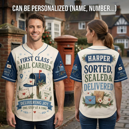 Personalized First Class Mail Carrier Baseball Jersey - Custom Name Postal Worker Gift