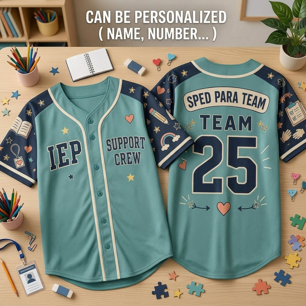 Personalized SPED Para Team Baseball Jersey - Custom IEP Support Crew Special Education School Staff Shirt