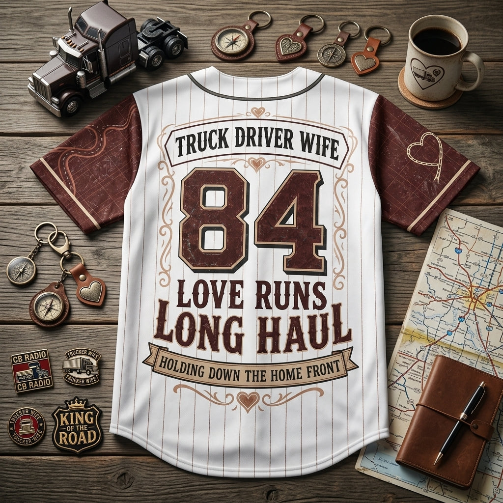 Personalized Trucker Wife Baseball Jersey - Custom Name & Number Long Haul Love Gift