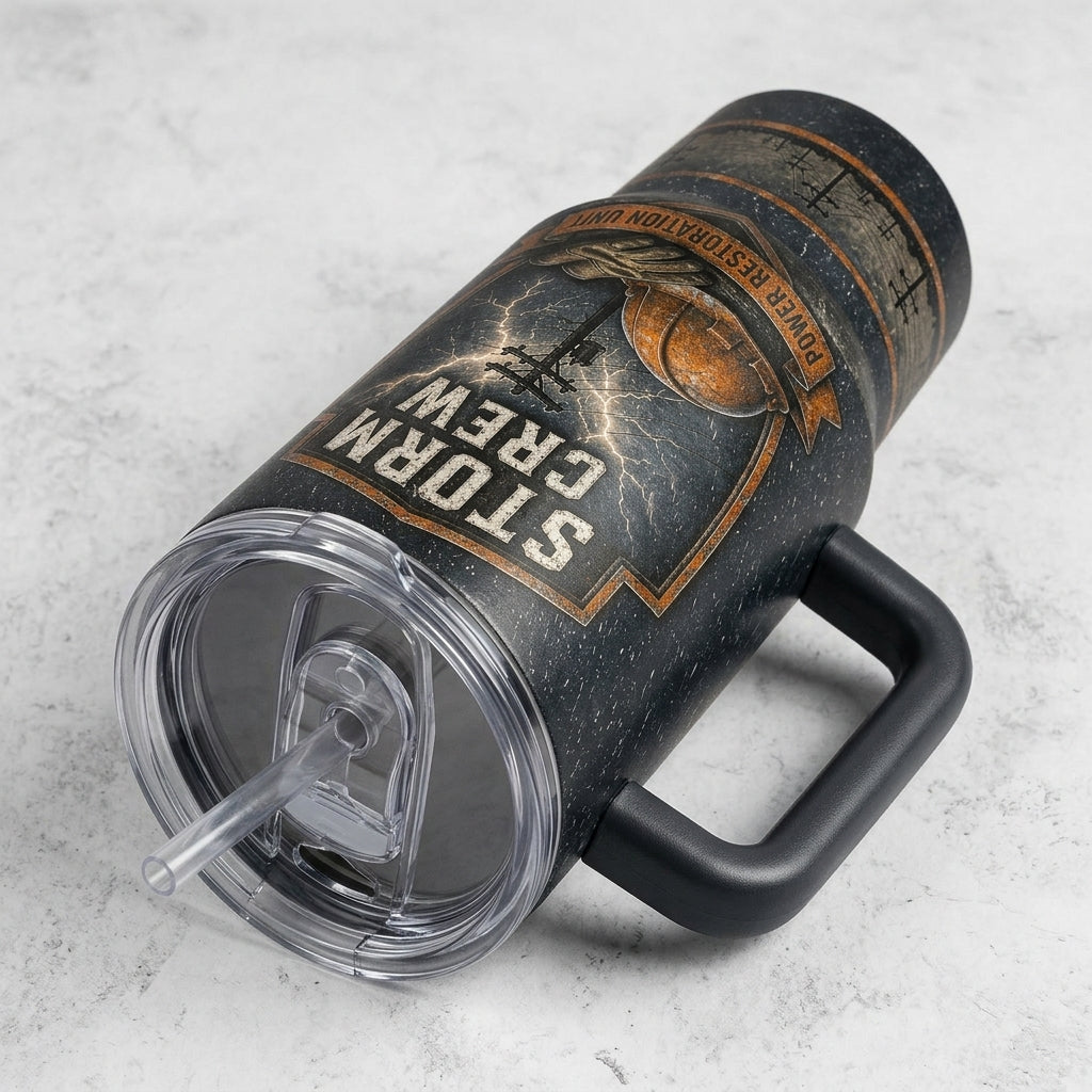 Personalized Storm Crew Lineman 40oz Tumbler with Handle, Custom Name Power Restoration Unit Gift product view 5