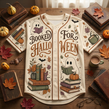Personalized Booked For Halloween Baseball Jersey - Custom Name Reading Ghost Teacher & Librarian Shirt