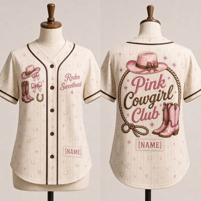 Personalized Pink Cowgirl Club Baseball Jersey - Custom Name Rodeo Sweetheart Western Outfit for Women
