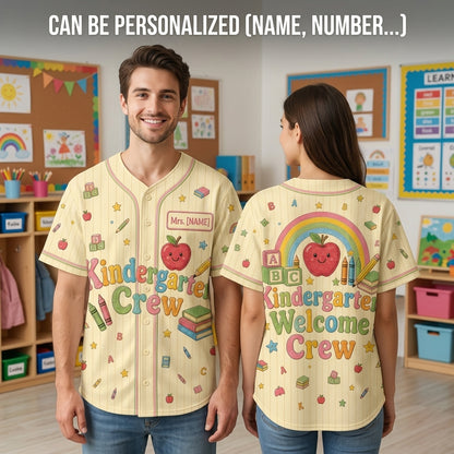 Personalized Kindergarten Crew Teacher Baseball Jersey - Custom Name Welcome Crew School Shirt