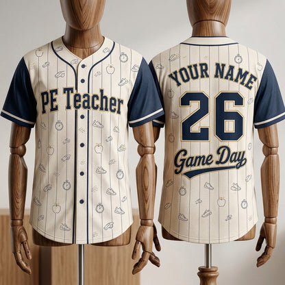 Personalized PE Teacher Baseball Jersey - Custom Name and Number School Spirit Coach Shirt