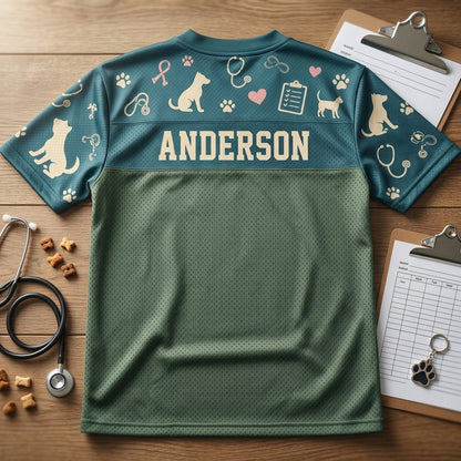 Personalized Vet Tech Life Animal Care Crew Football Jersey - Custom Name Veterinary Professional Gift - football jersey product view 5