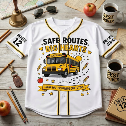 Personalized School Bus Driver Baseball Jersey - Custom Name, Route & Number Appreciation Gift