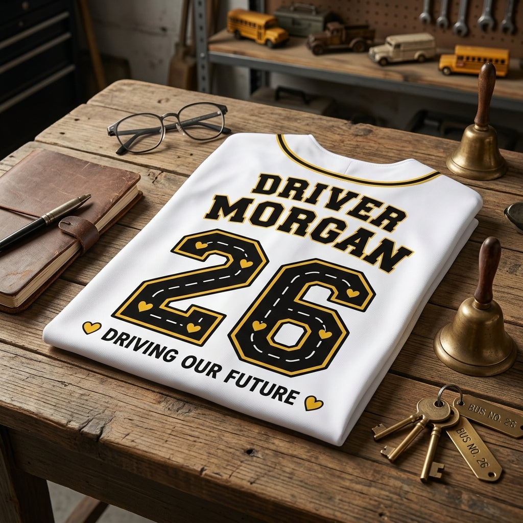 Personalized School Bus Driver Baseball Jersey - Custom Name, Route & Number Appreciation Gift