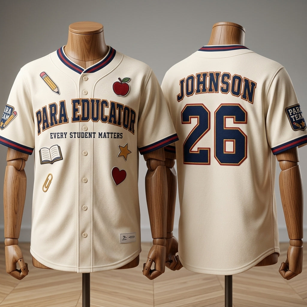 Personalized Para Educator Baseball Jersey - Custom Name & Number Teacher Gift