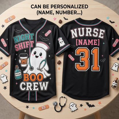 Personalized Night Shift Boo Crew Halloween Nurse Baseball Jersey - Custom Name Ghost Nurse Gift