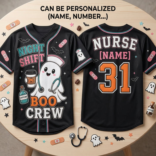 Personalized Night Shift Boo Crew Halloween Nurse Baseball Jersey - Custom Name Ghost Nurse Gift