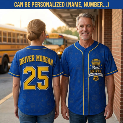 Personalized School Bus Driver Baseball Jersey - Custom Name and Number Best Driver On The Route