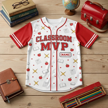 Personalized Classroom MVP Teacher Baseball Jersey - Custom Name and Number School Spirit Shirt