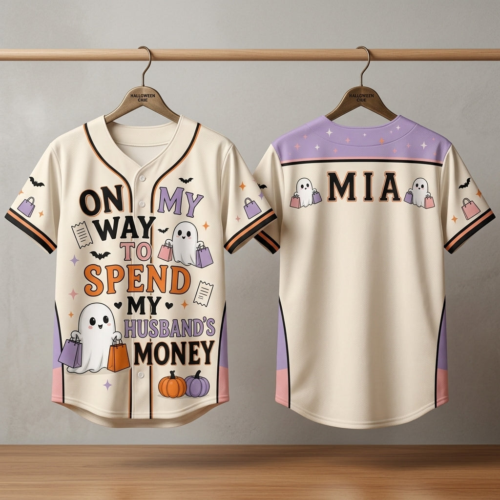 Personalized Funny Halloween Baseball Jersey - Custom Name Ghost Shopping Graphic Shirt