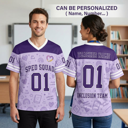 Personalized SPED Squad Inclusion Team Mesh Football Jersey - Custom Name Special Education Teacher Sportswear