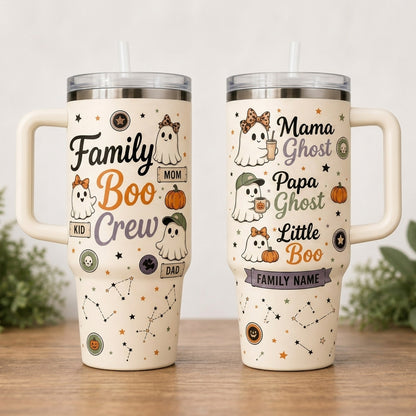 Personalized Family Boo Crew 40oz Tumbler with Handle - Custom Name Halloween Ghost Mama Papa Little Boo Cup
