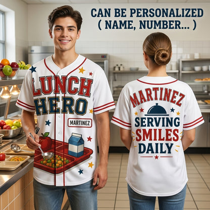Personalized Lunch Hero Baseball Jersey - Custom Name Gift for School Cafeteria Workers & Staff
