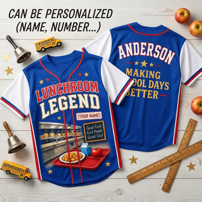Personalized Lunchroom Legend Baseball Jersey - Custom Name School Cafeteria Worker Gift