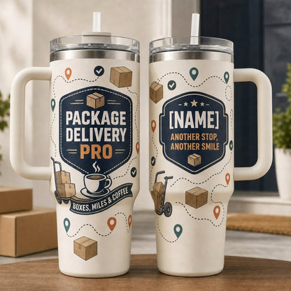 Personalized Package Delivery Pro 40oz Tumbler with Handle - Custom Name Gift for Mail Carriers