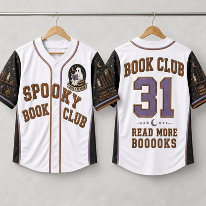 Personalized Spooky Book Club Baseball Jersey - Ghost Reader Halloween Gift for Book Lovers - Custom Name and Number