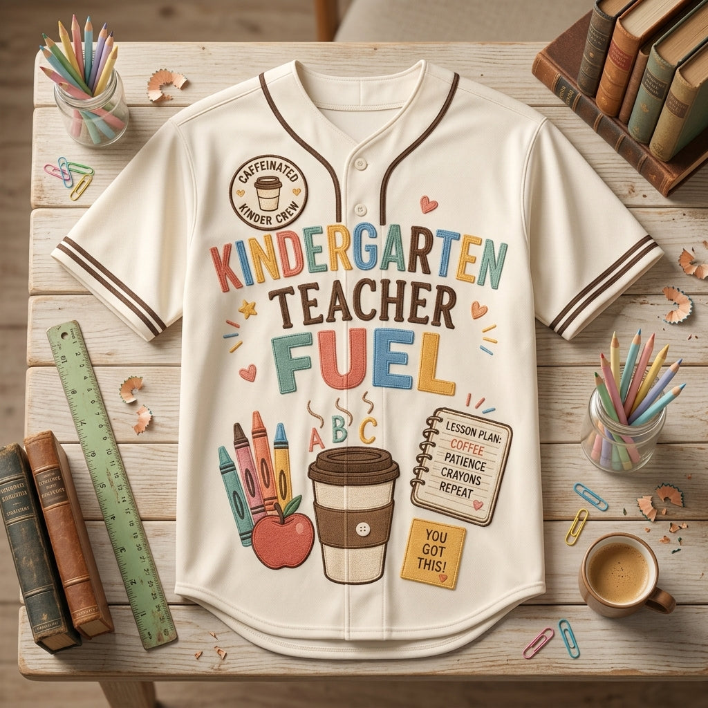 Personalized Kindergarten Teacher Baseball Jersey - Custom Name and Year Teacher Fuel Spirit Shirt