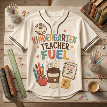 Personalized Kindergarten Teacher Baseball Jersey - Custom Name and Year Teacher Fuel Spirit Shirt