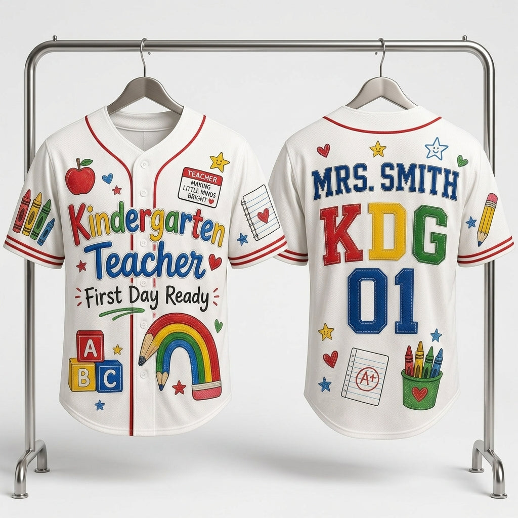 Personalized Kindergarten Teacher Baseball Jersey - Custom Name and Grade Back to School Shirt