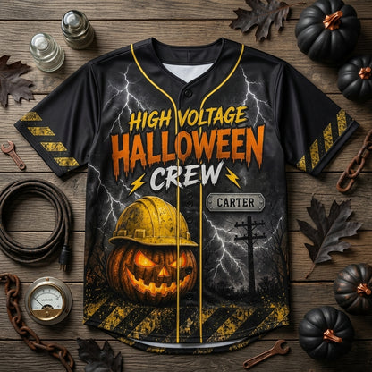 Personalized Lineman High Voltage Halloween Crew Baseball Jersey - Custom Name Electrician Gift