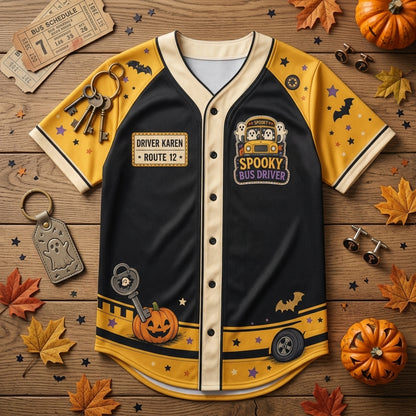 Personalized Spooky Bus Driver Halloween Baseball Jersey - Custom Name & Number My Bus Is Full Of Boos Graphic Shirt