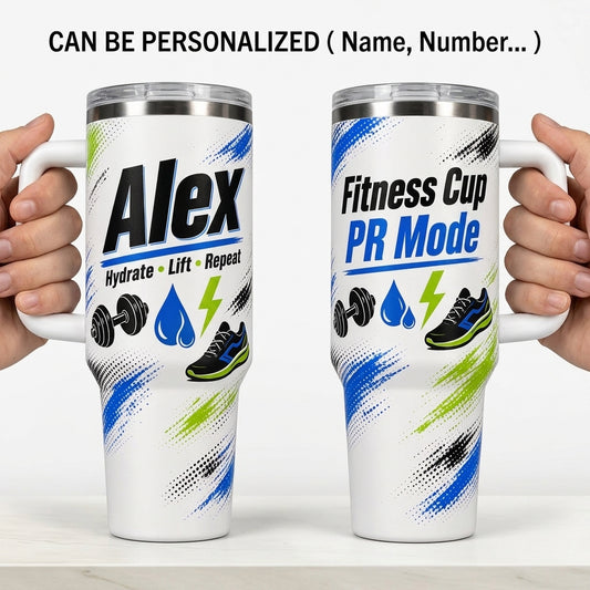 Personalized Fitness Tumbler 40oz with Handle - Custom Name Gym Water Bottle with PR Mode Design