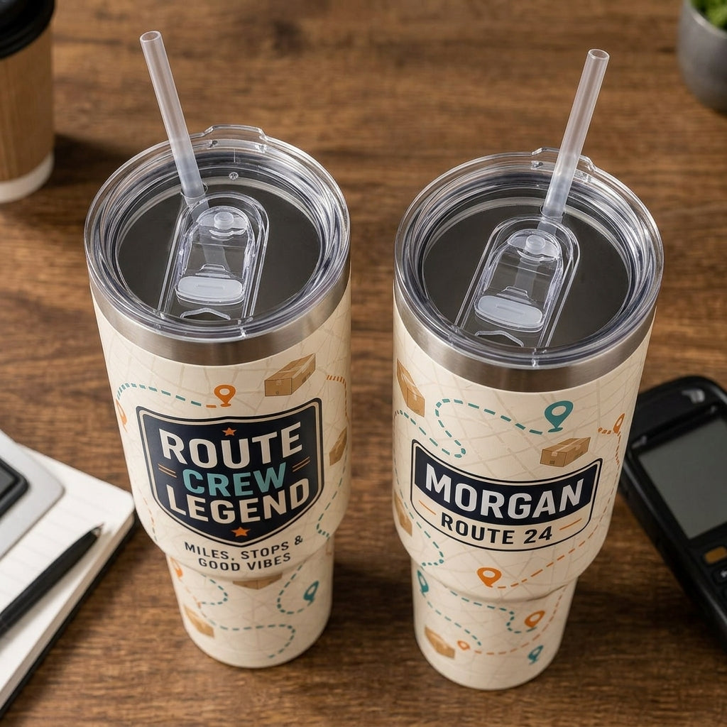 Personalized Route Crew Legend 40oz Tumbler with Handle - Custom Delivery Driver Gift
