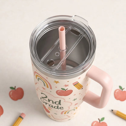 Personalized Teacher Life 40oz Tumbler with Handle - Custom Name & Grade School Gift