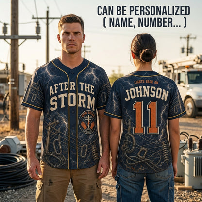 Personalized Lineman After The Storm Baseball Jersey - Custom Name & Number Grid Squad Electrical Worker Gift product view 2