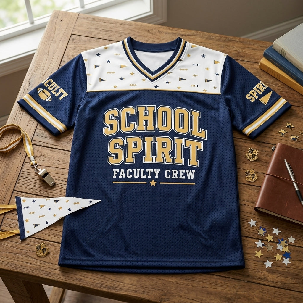 Personalized School Spirit Faculty Crew Football Jersey - Custom Name & Number Mesh Sportswear