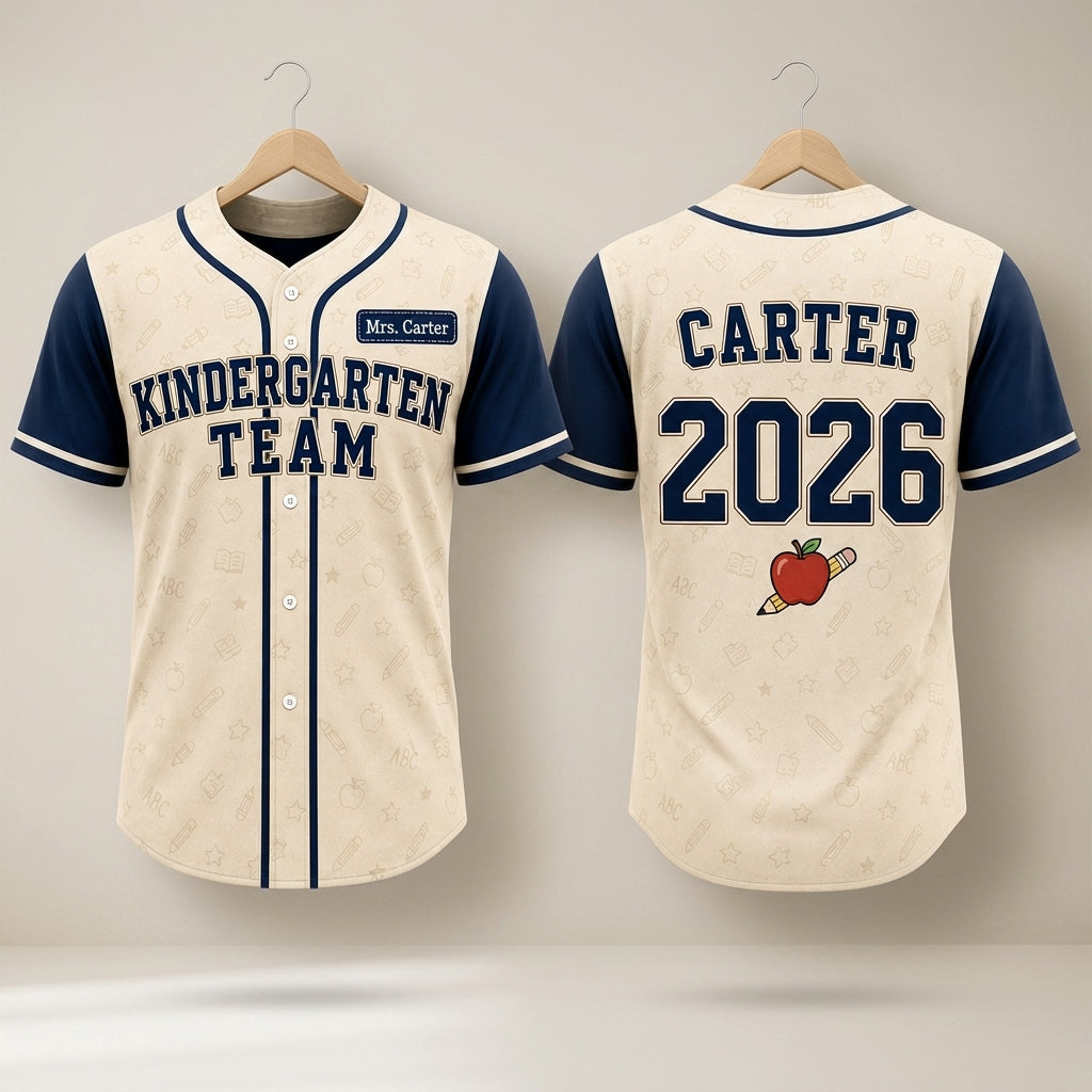 Personalized Kindergarten Team Teacher Baseball Jersey - Custom Name and Year School Spirit Shirt