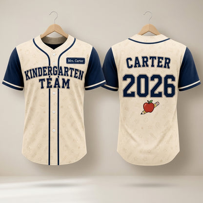 Personalized Kindergarten Team Teacher Baseball Jersey - Custom Name and Year School Spirit Shirt