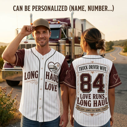 Personalized Trucker Wife Baseball Jersey - Custom Name & Number Long Haul Love Gift