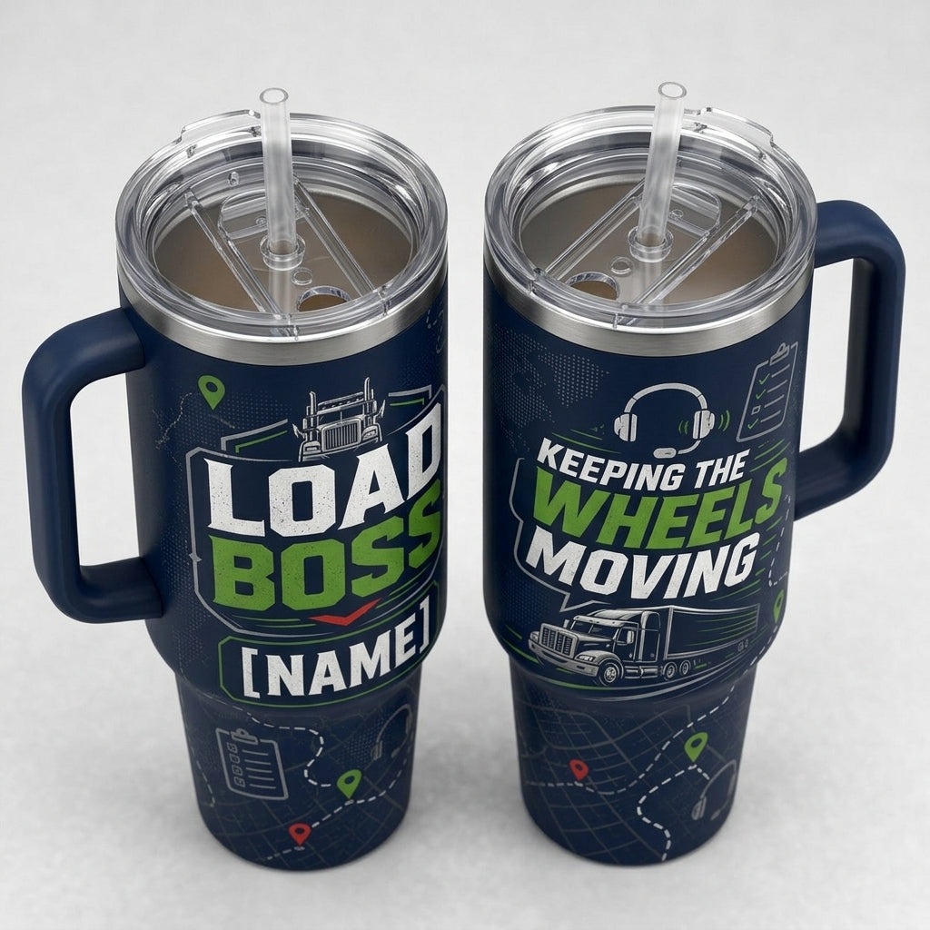 Personalized Load Boss 40oz Tumbler with Handle - Custom Name Trucker and Dispatcher Gift - 40oz tumbler mockup 5