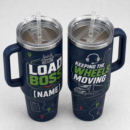 Personalized Load Boss 40oz Tumbler with Handle - Custom Name Trucker and Dispatcher Gift - 40oz tumbler mockup 5