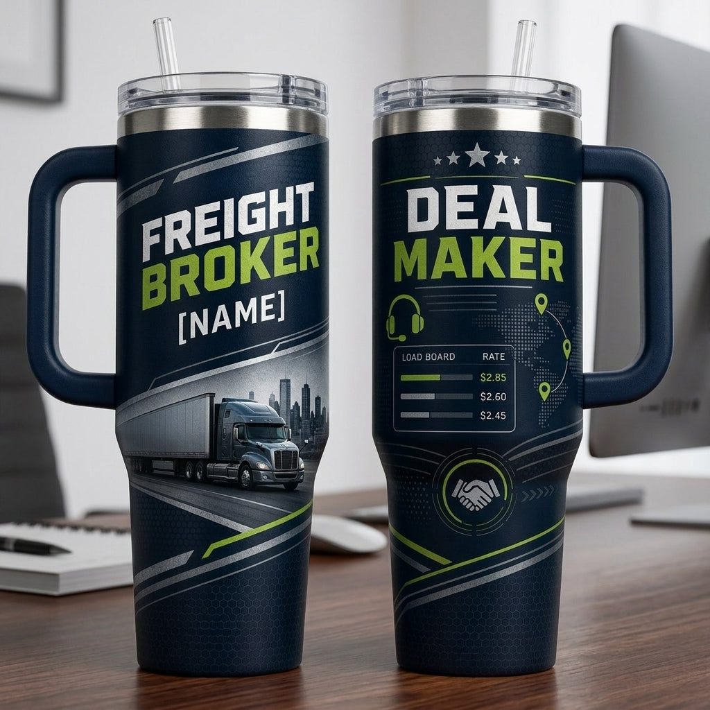 Personalized Freight Broker 40oz Tumbler with Handle - Custom Deal Maker Logistics Gift - 40oz tumbler mockup 2